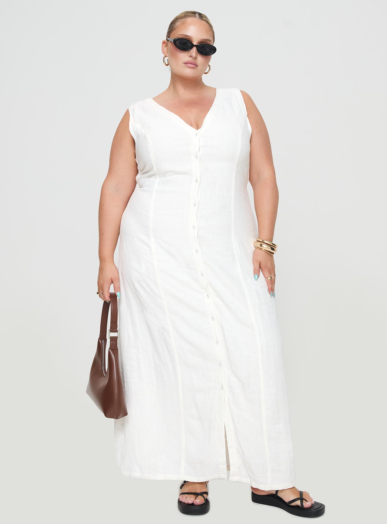 Summer Season Linen Blend Maxi Dress White Curve